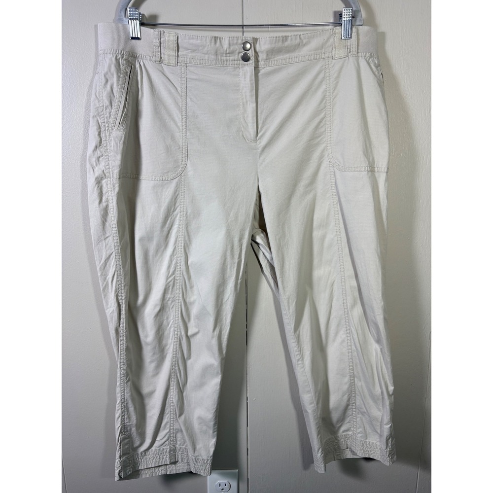 Chico's Beige Ripstop Crop Pants Size 3 XL Cotton Stretch Capris Coastal Safari
